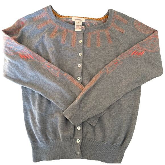SUNDANCE Womens Gray Classic Cardigan Button Down Sweater Beaded Boho Floral M - Picture 4 of 10